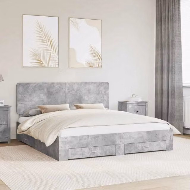 Struttura del letto con testiera-Giroletto con Testiera Grigio cemento 200 x 200 cm 363337