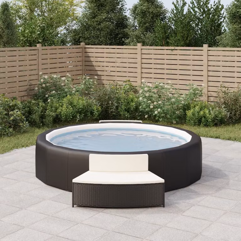 Set di 2 panche per spa vidaXL in polyrattan nero con cuscini
