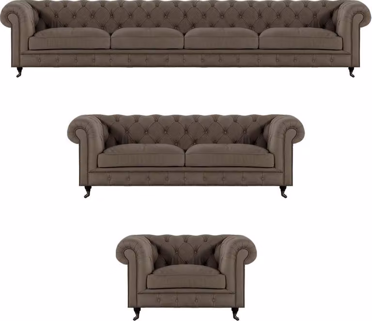 Moderne Graue Chesterfield Garnitur Polstermöbel Textil Couchen 3tlg