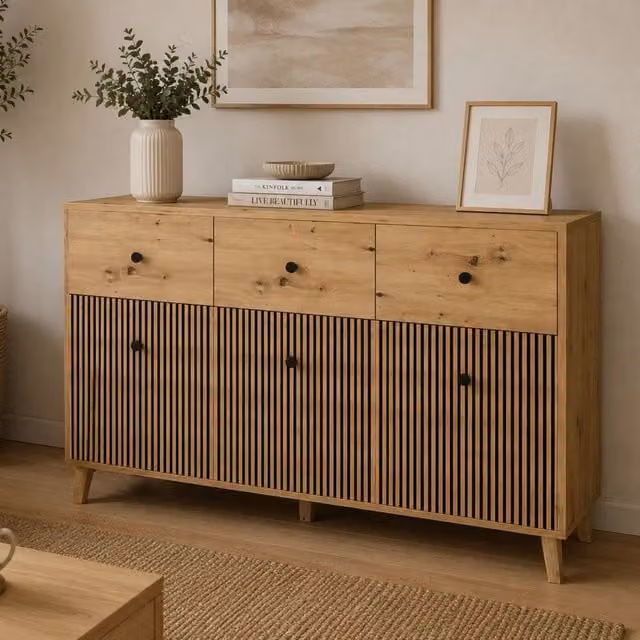 Madia Lepa, Credenza 3 Ripiani, 135x42x95h cm Marrone Rovere