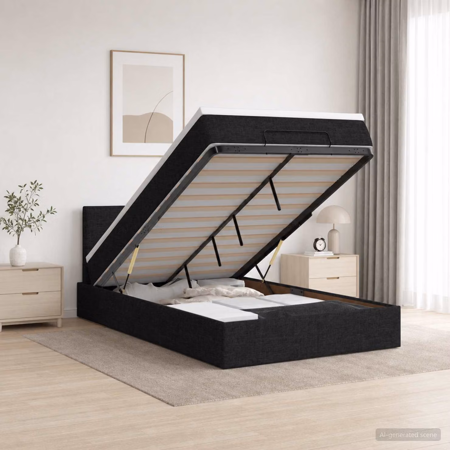 Letto ottomano con materasso vidaXL in tessuto nero L/P/H: 120 x 200 x 140 cm