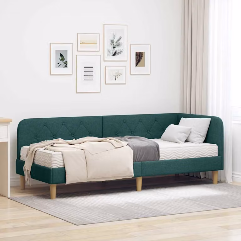 vidaXL Cornice del letto ad angolo con chaise longue asimmetrica, Verde, L/P/H: 204 x 140 x 84 cm