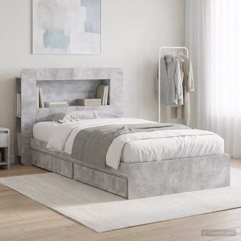 vidaXL Telaio del letto moderno con cassetti in legno ingegnerizzato, Grigio, 90 x 190 cm