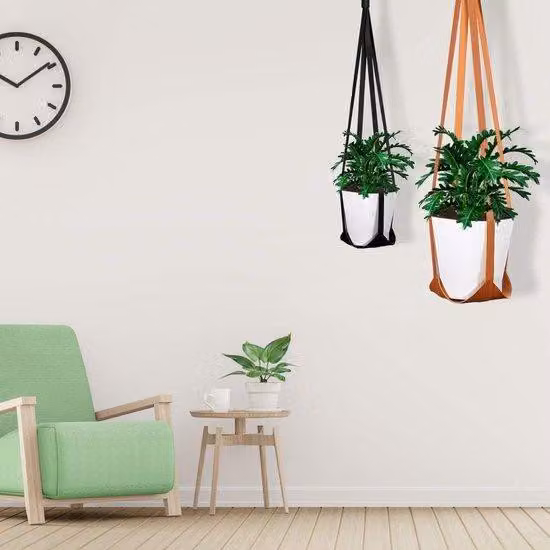 Composti floreali in macramè di pelle per interni ed esterni - Decorazione da parete con cesto - Decorazione boho - Soffitto e balcone - Cesto in materiale intrecciato
