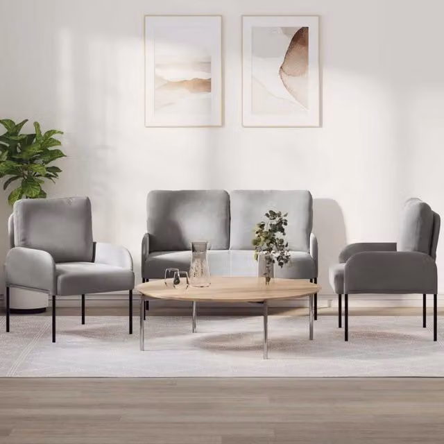 Set di divani 3 pezzi vidaXL in tessuto grigio e nero con design minimalista per soggiorno – 1