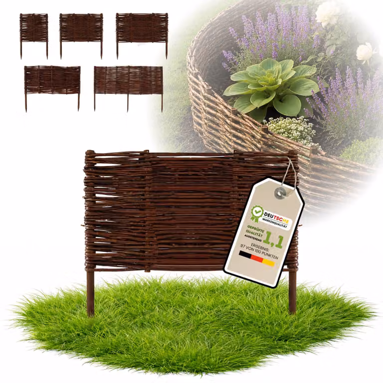 Floranica 1 pezzo Recinzione in vimini 40 cm x 50 cm – Staccionata da giardino intrecciata Palizzata Recinzione naturale Bordo aiuola