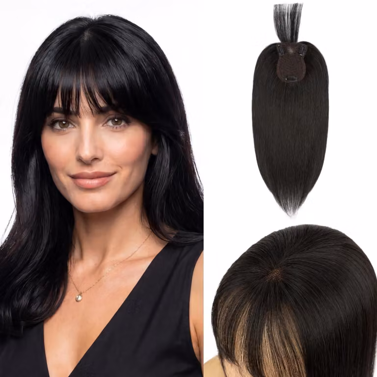 Solidchoice - Parrucca a clip con vera fibra capillare, con frangia, lunghezza 35 cm