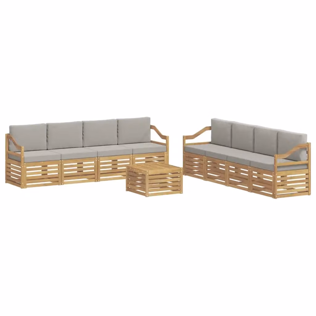 Set di mobili da giardino vidaXL in legno di acacia con divano a 3 posti, poltrone e tavolino da caffè, colore bianco e grigio – 2