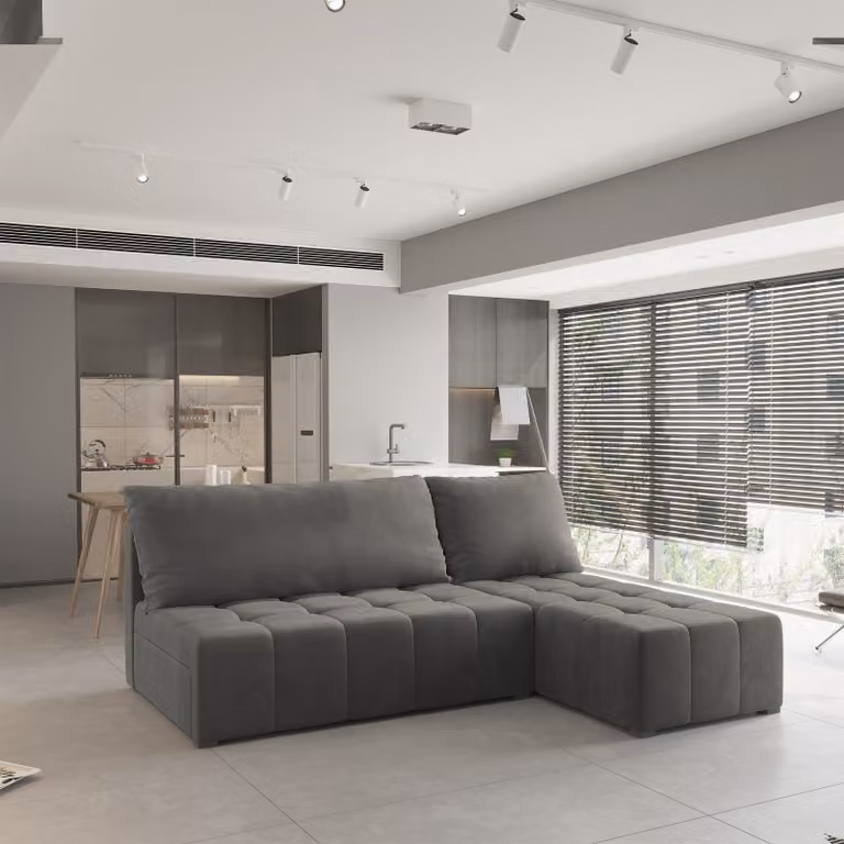 Divano angolare DOMIRA di Masseno con funzione letto a L, divano con box letto, divano da soggiorno, divano, divano letto, set di divani - grigio, KRONOS 15