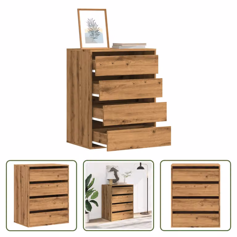 The Living Store Cassettiera Artisan in rovere 60x41x76 cm Materiale in legno