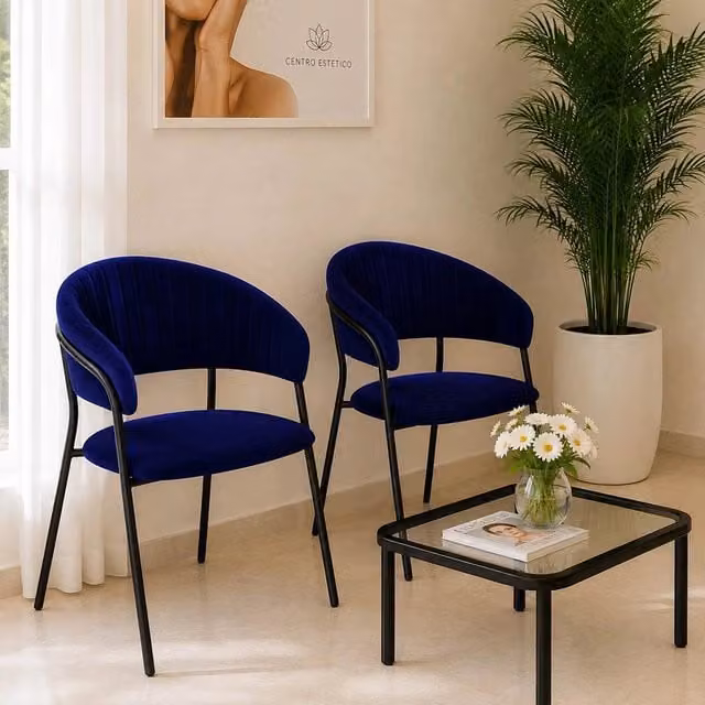 Set da 2 sedie da sala da pranzo Aurelia in velluto blu notte con gambe in metallo nero – 1