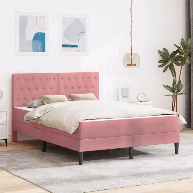 Struttura letto con materasso vidaXL in velluto rosa, L/P/H: 200 x 120 x 96 cm