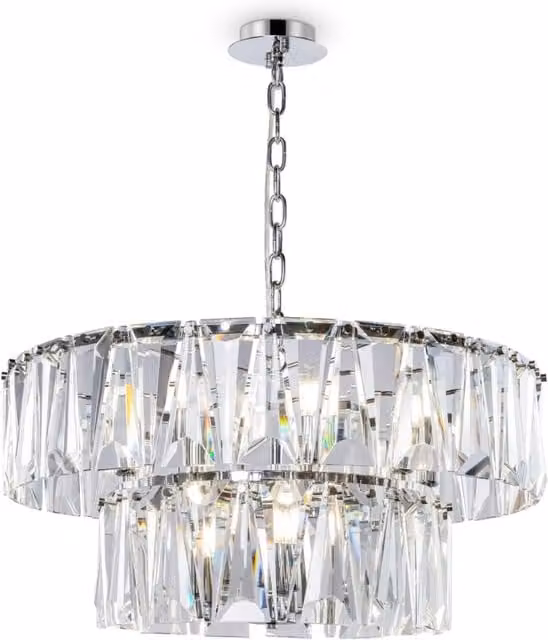 Lampada pendente moderna GIORDANOSHOP in metallo e cristallo trasparente con finitura cromata – 1