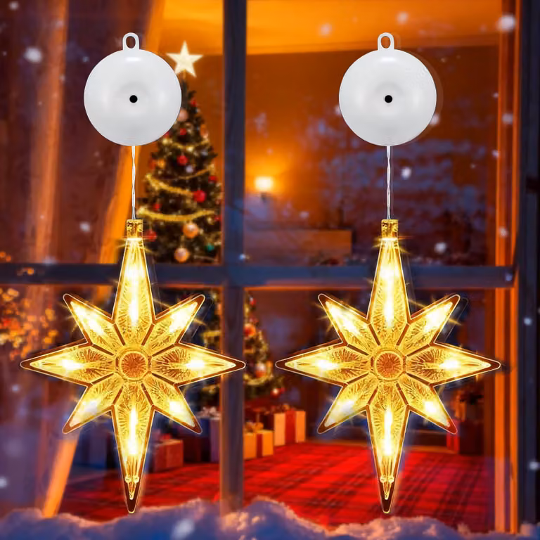 Luci natalizie a LED, 2 pezzi, alimentate a batteria, a forma di stella, 17x17 cm