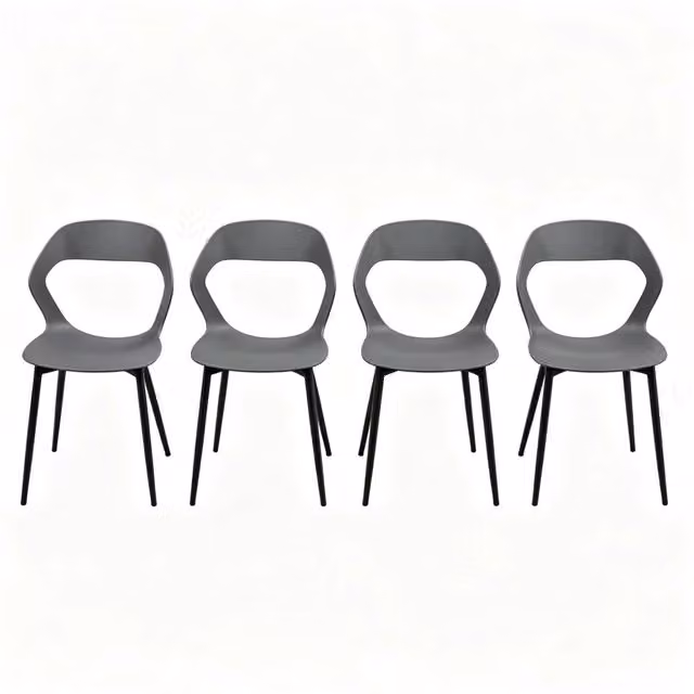 Set di 4 sedie da pranzo grigie con sedile in PP e struttura metallica, design ergonomico senza braccioli