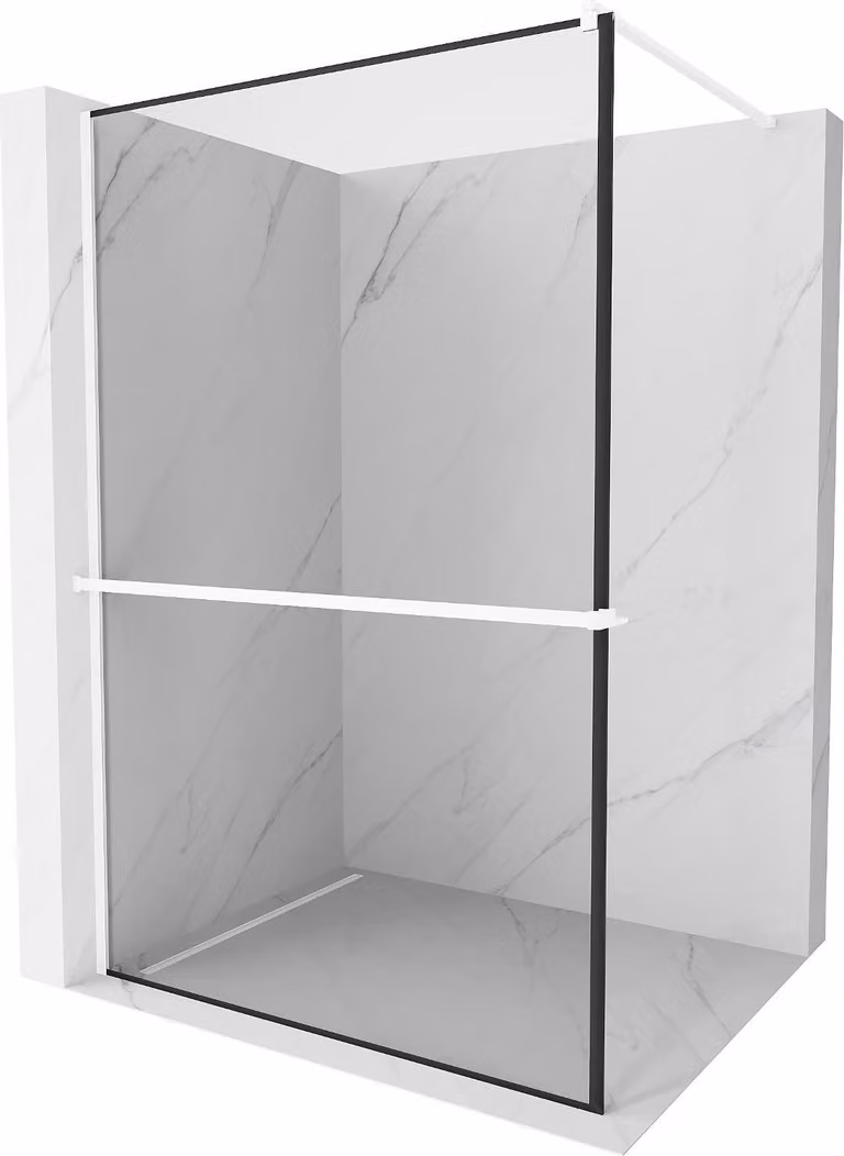 Mexen Kioto+ pannello doccia con mensola Walk-in 70 x 200 cm, cornice nera, bianca - 800-070-121-20-70