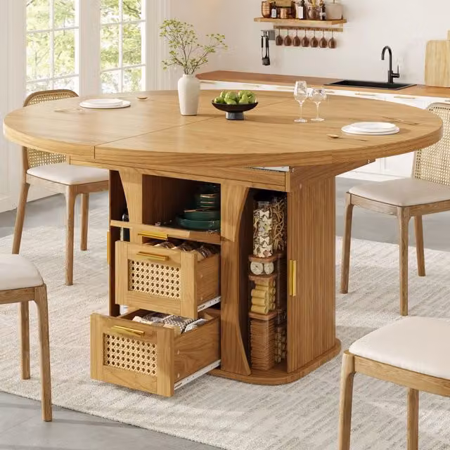Tavolo Allungabile REDOM in MDF con Effetto Legno Naturale Marrone, L/P/H: 118 x 77,1 x 76 cm