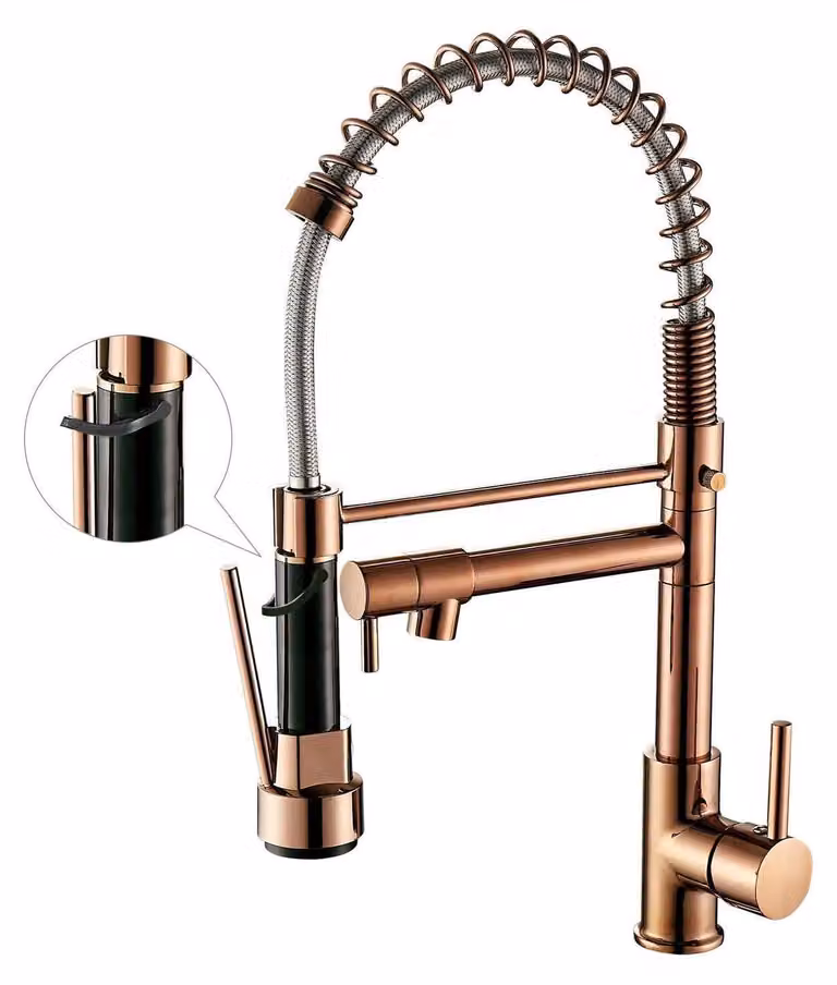 Miscelatore da cucina estraibile, ad arco alto, monocomando, finitura rosa oro