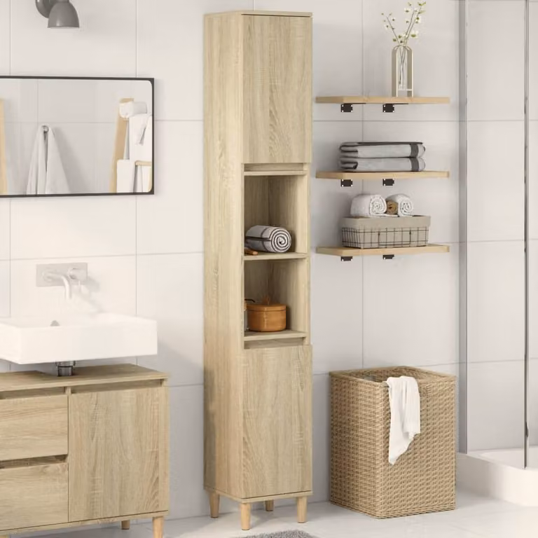 Armadietto da Bagno Moderno vidaXL in Legno Rovere Sonoma, Colore Beige e Marrone, L/P/H: 30 x 30 x 190 cm