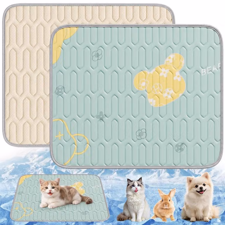 Tappetino refrigerante per cani e gatti, autorigenerante, in lattice antiscivolo, portatile, con motivo a orso verde, 50x40 cm