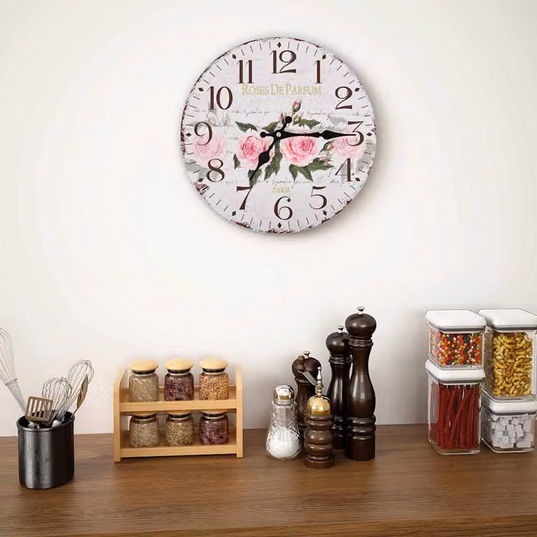 Orologio da Parete Analogico Vintage con Design Floreale vidaXL, Multicolore e Bianco, Diametro: 30 cm