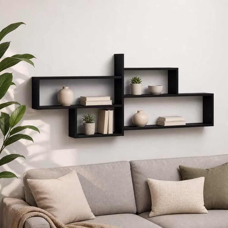 Scaffale da parete vidaXL in legno nero opaco L: 168.5 cm, H: 68 cm, P: 17 cm