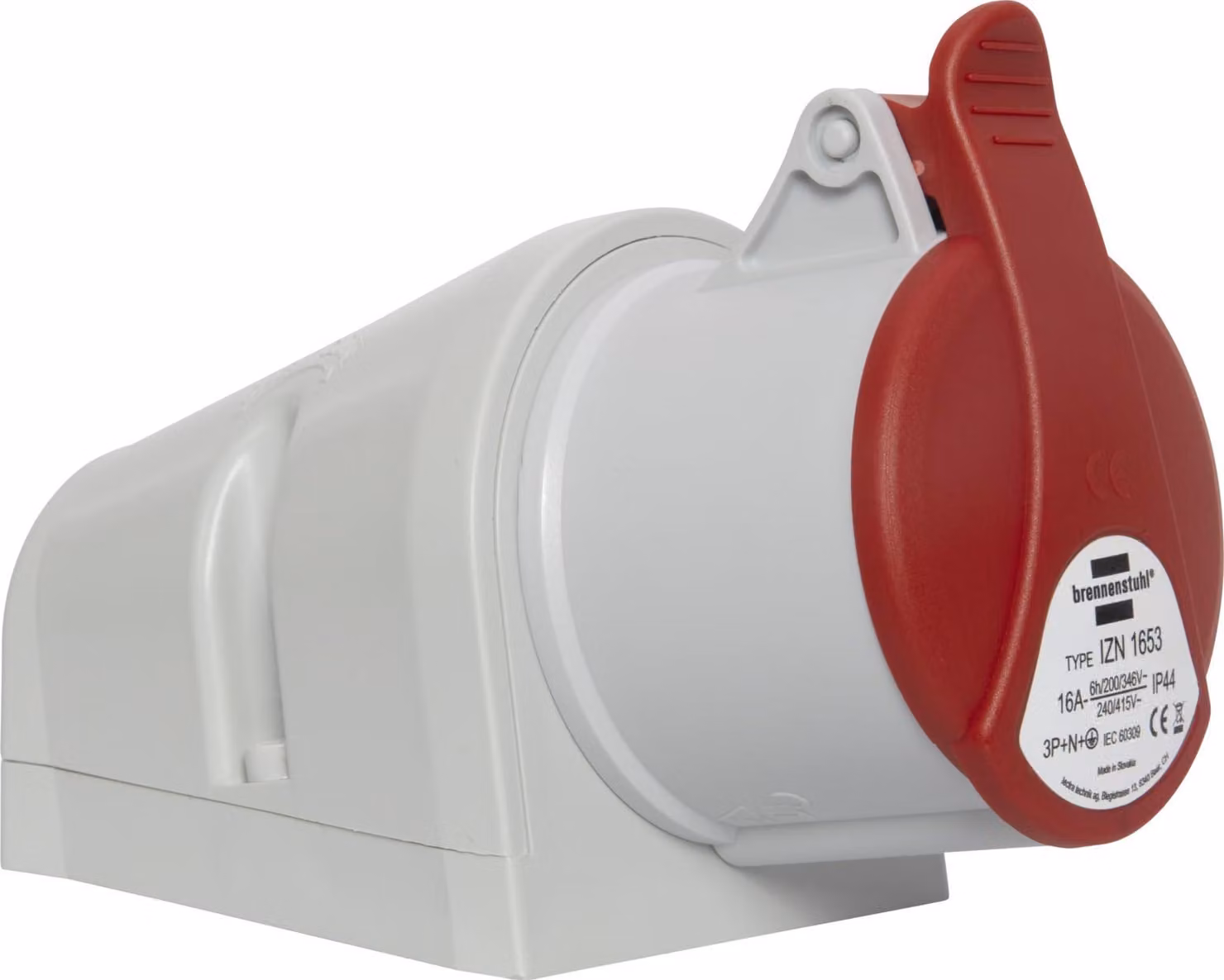 Presa a muro industriale CEE Brennenstuhl, a 5 poli, connettore industriale 400 V/16 A con coperchio per uso esterno, ideale per esterni, cantieri, industria, IP44, 16 A