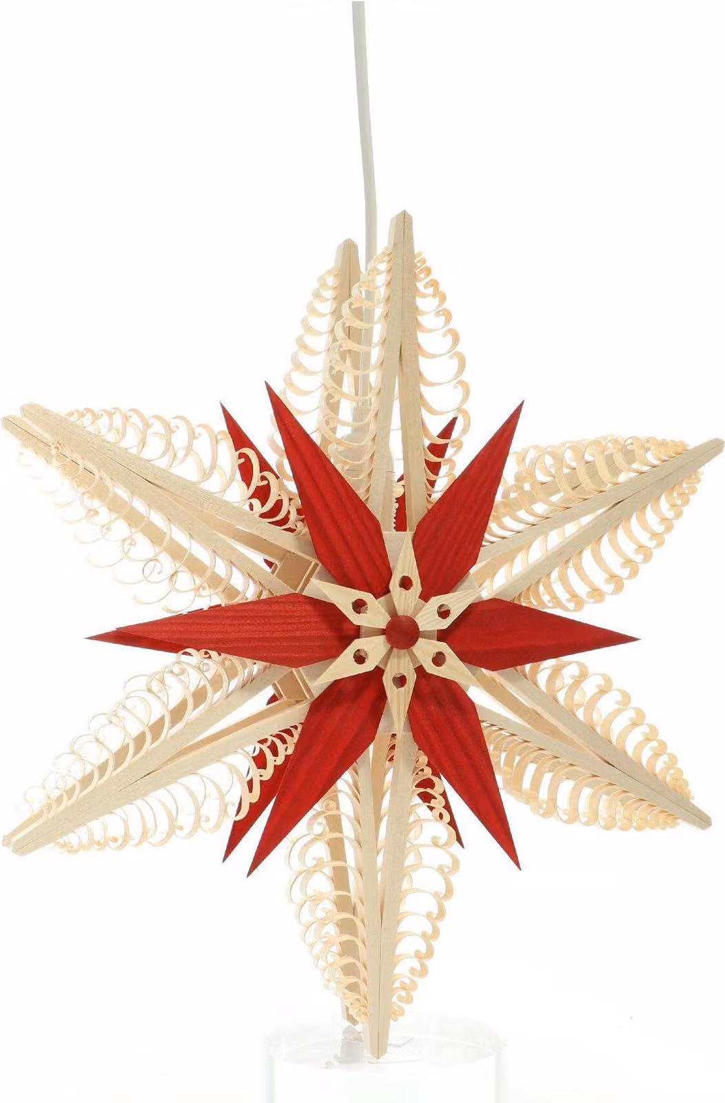 Decorazione per finestre a forma di stella spagnola, realizzata con elementi in legno di pino rosso e illuminazione elettrica, diametro 32 cm, NUOVA