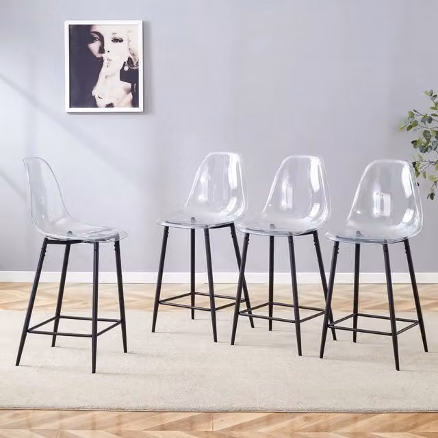 Sgabello da bar moderno REDOM in plastica e metallo nero e trasparente L/P/H: 48 x 48 x 68,5 cm