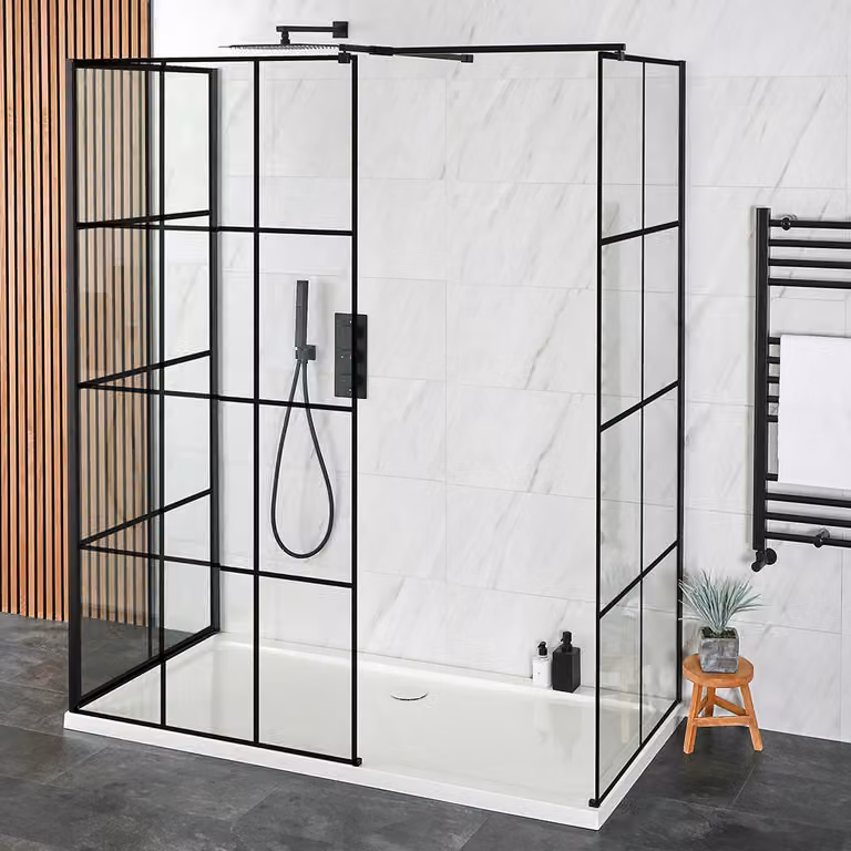 Doccia Walk-in a 3 Lati- con 1100mm x 700mm Piatto Doccia e Braccio a Muro - Barq