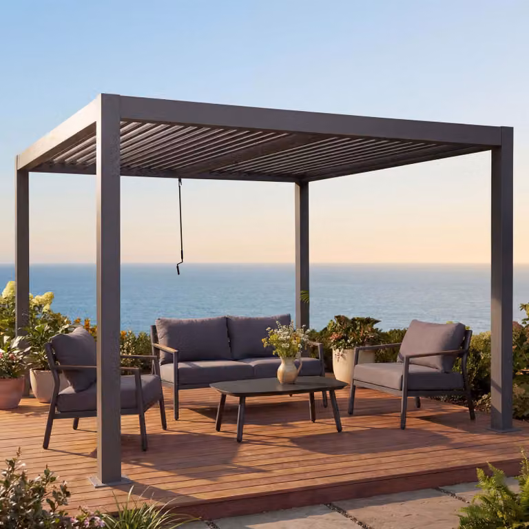 Pergola HWC-L46, padiglione da giardino a doghe, telaio in alluminio da 10 cm, grondaia antipioggia, 3x4 m ~ antracite