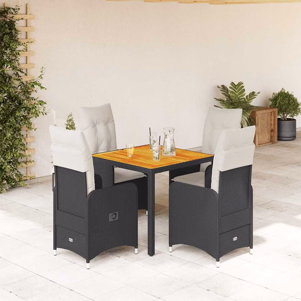 Set Bistrò da Giardino vidaXL 5 pz in Polyrattan e Legno di Acacia Nero e Bianco – 1