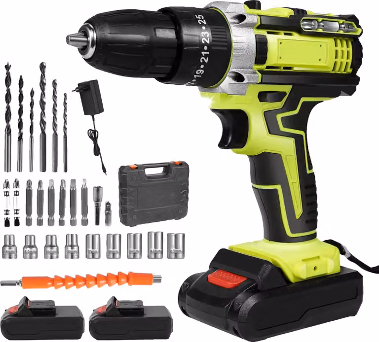 Trapano a batteria, velocità 1350 giri/min, coppia 48, doppia batteria, 2*batteria