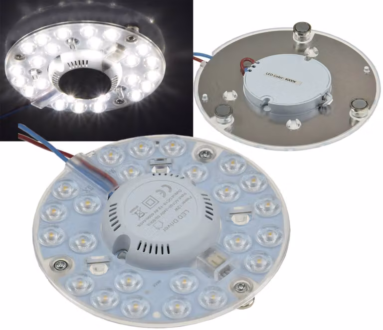 Modulo di conversione LED UM12nw di ChiliTec per luci Ø125mm, 12W, 1100lm, 4000K, supporto magnetico