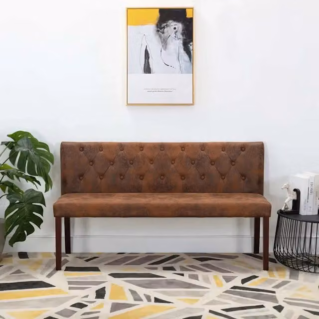 Panca vidaXL in similpelle scamosciata marrone, L: 148,5 cm – 1