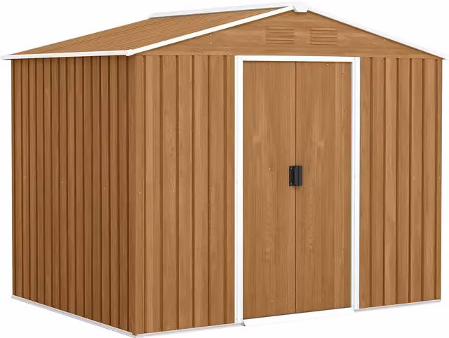 Capanno porta attrezzi da giardino Outsunny con porte scorrevoli in lamiera di acciaio marrone L: 236 cm, P: 174 cm, H: 190 cm
