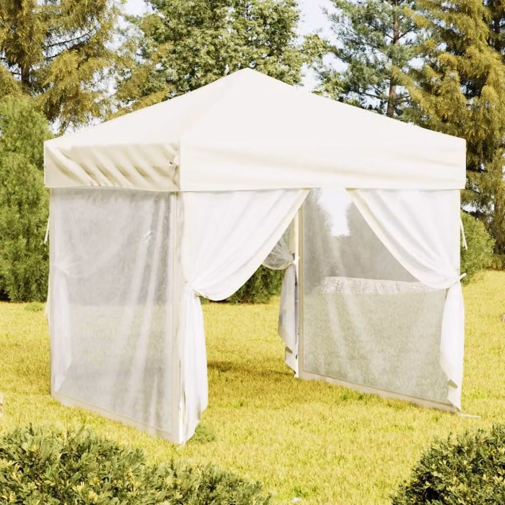 The Living Store Tenda per feste pieghevole con pareti laterali crema 2x2 m
