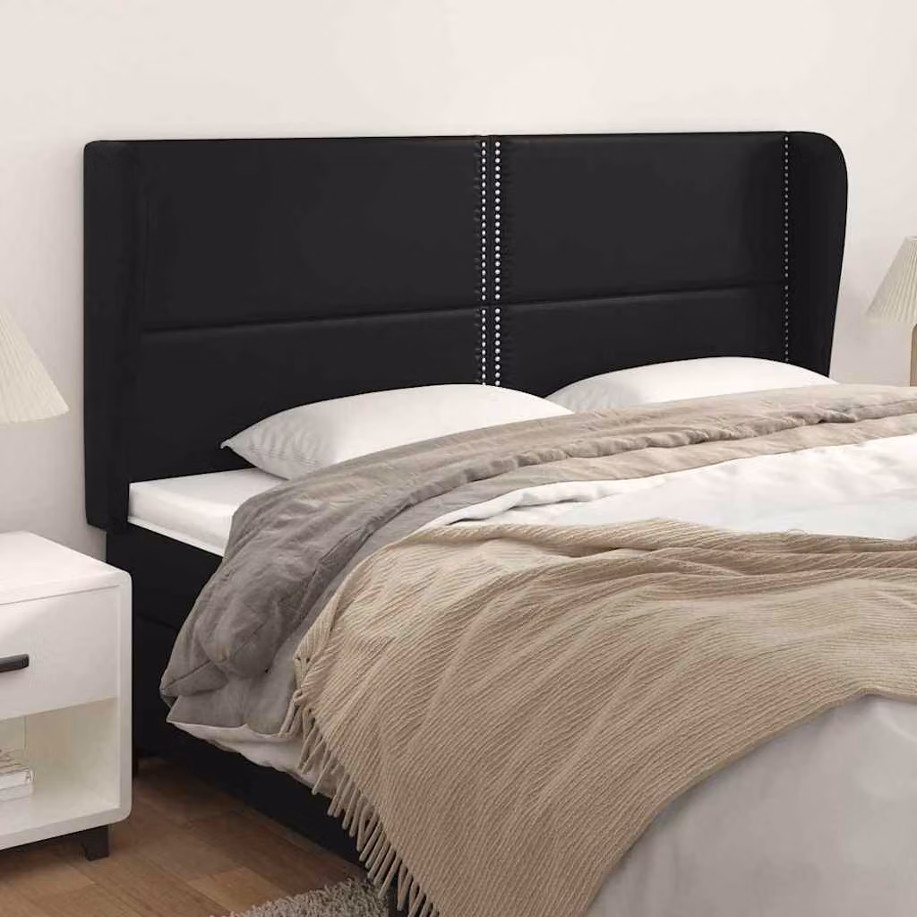 Testiera ad orecchio vidaXL in similpelle nera con struttura in legno, L: 203 cm, P: 23 cm, H: 118/128 cm