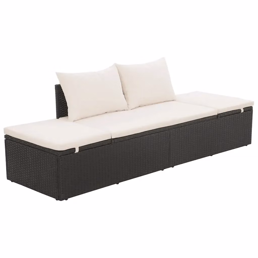Lettino da giardino vidaXL in polyrattan nero con cuscino impermeabile e poggiatesta regolabile – 2
