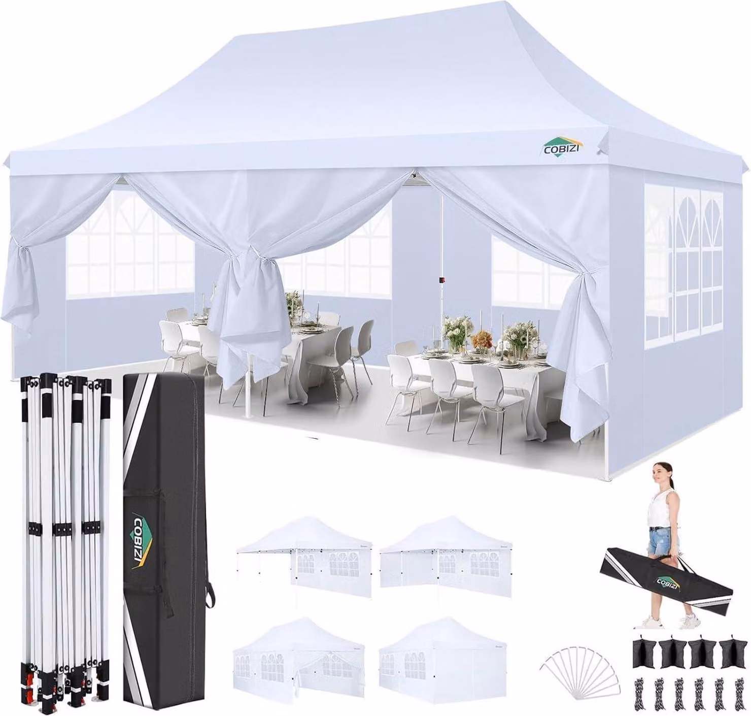 COBIZI Gazebo pieghevole 3x6m impermeabile Tenda da festa stabile Gazebo da giardino