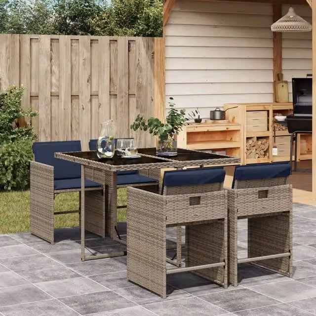 Set da pranzo da giardino da 5 pz con Cuscini Grigio 3277848