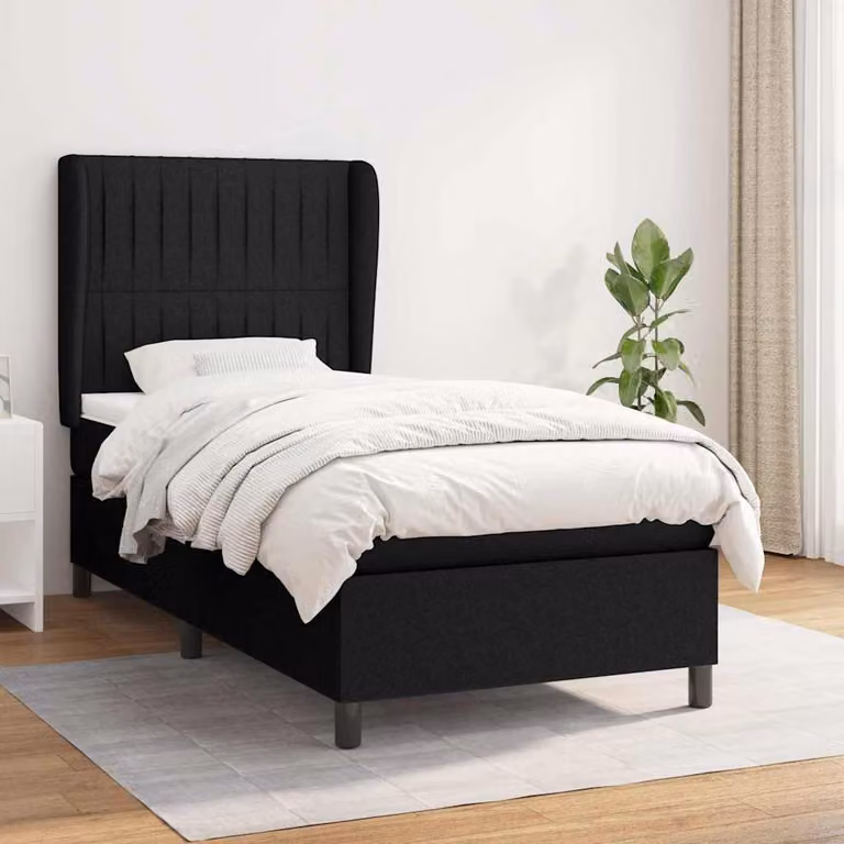 vidaXL Giroletto a Molle con Materasso Ibrido in Tessuto Nero L/P/H: 100 x 200 x 128 cm