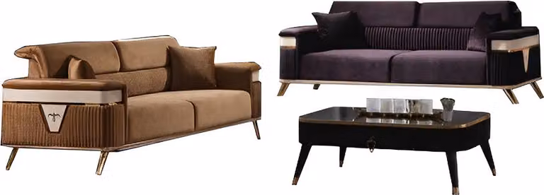 Designer Wohnzimmer Set Sofa Lila 2tlg. Sofagarnitur 3+3 Sitzer Braun Couchen