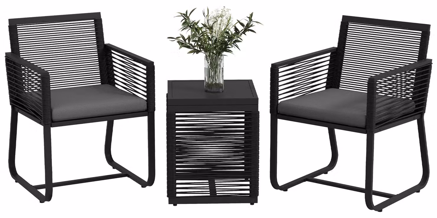 Set da bistrot in 3 pezzi Set da balcone Set da terrazza, resistente alle intemperie, design moderno, 53 cm x 57 cm x 77 cm, nero + grigio