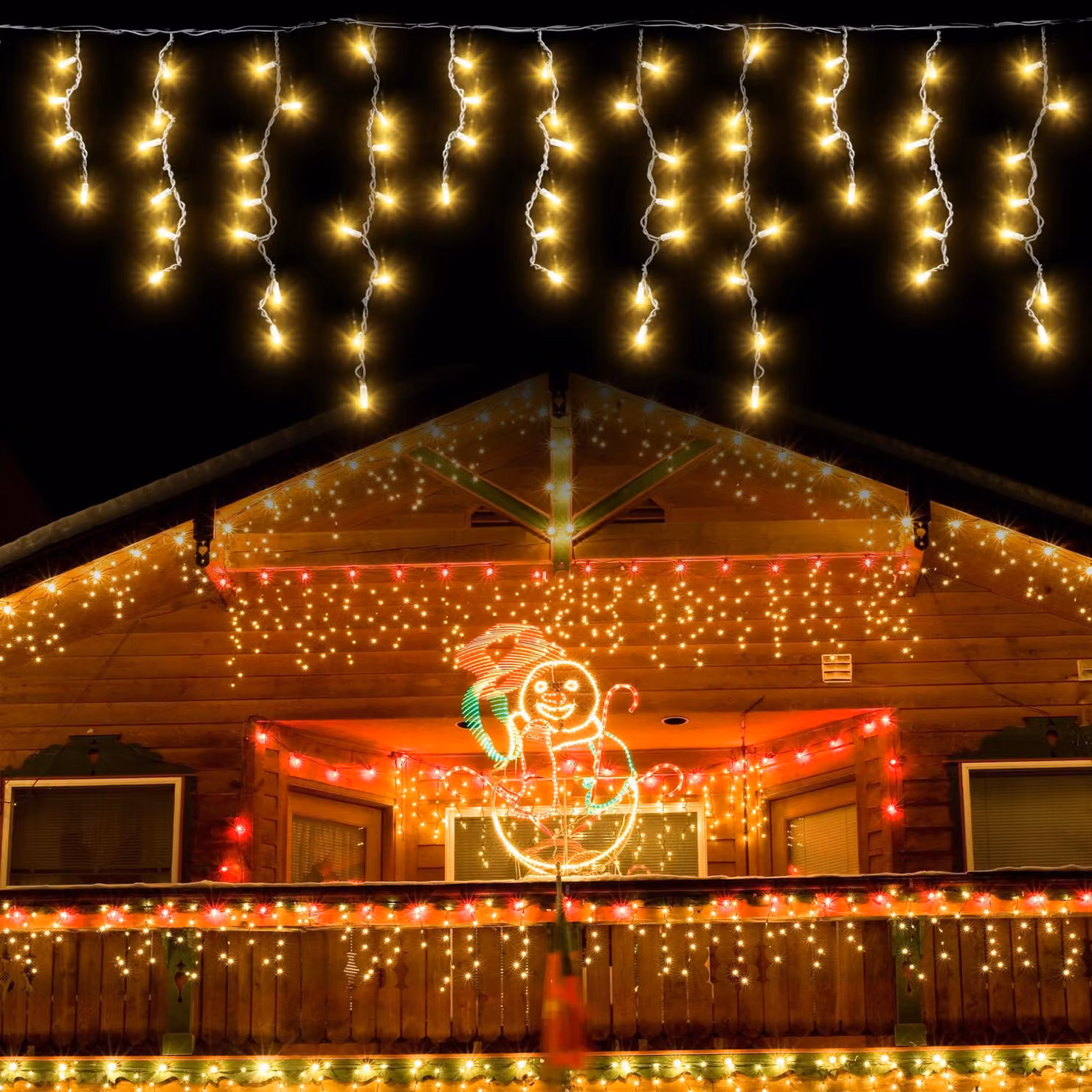 Catena luminosa a LED a forma di ghiacciolo, 15 metri, 600 LED, luce bianco caldo, grado di protezione IP44, con timer