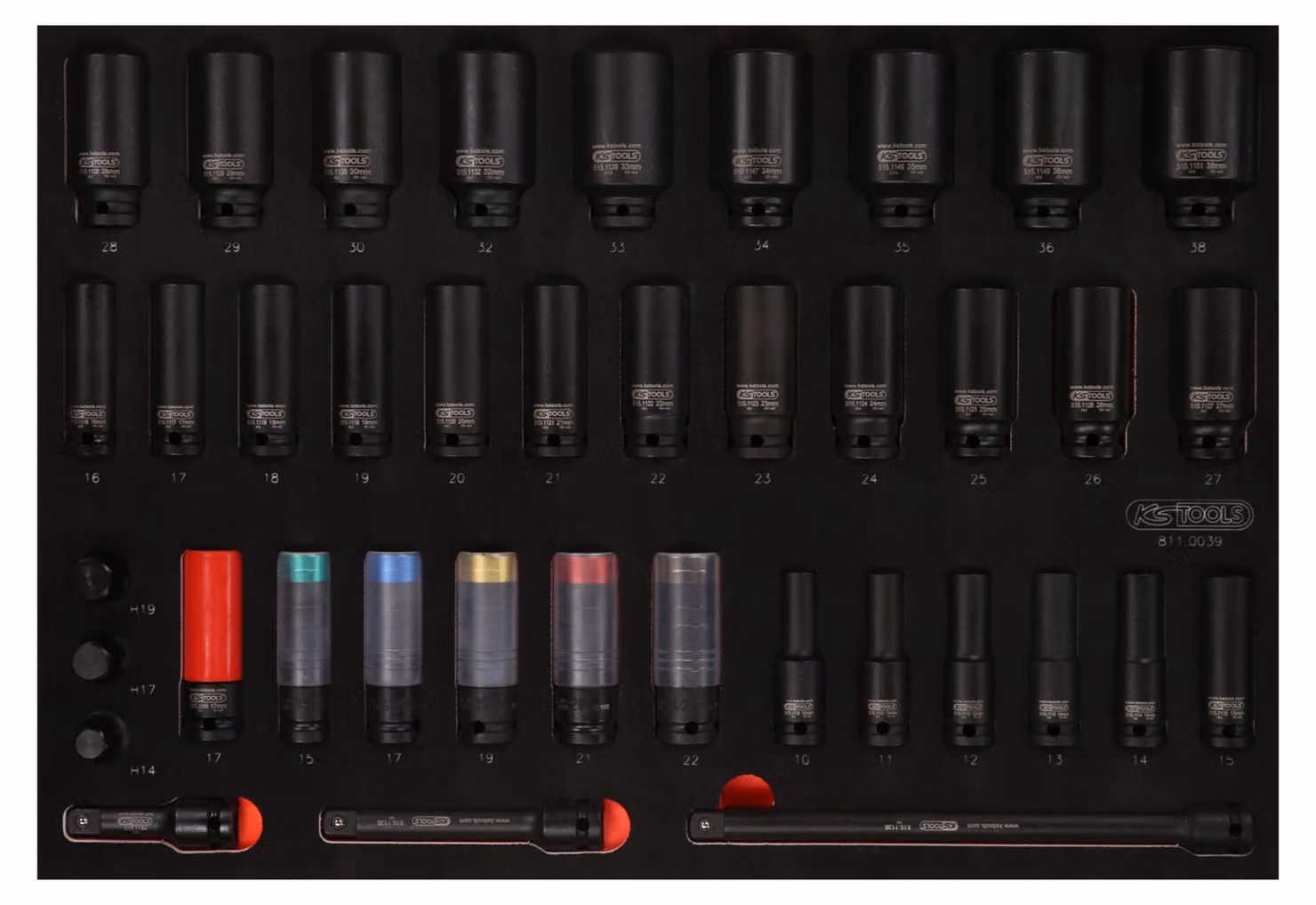 KS TOOLS Set di prese elettriche da 1/2" con inserto in schiuma 39 pezzi - 811.0039