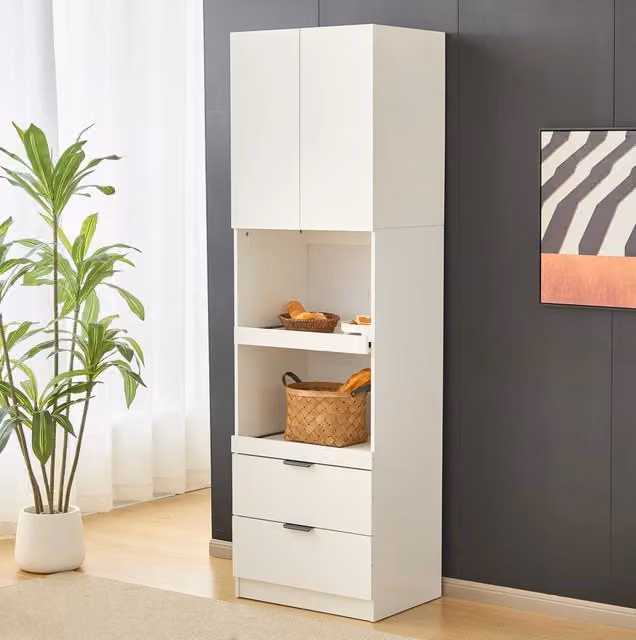 Credenza cucina 59.5x45x200 cm con 1 anta; 2 ripiani scorrevoli e 2 cassetti in MDF bianco