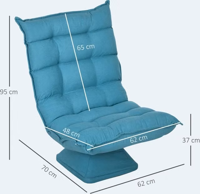 poltrona da pavimento 62x70x95 cm blu – girevole a 360° e reclinabile