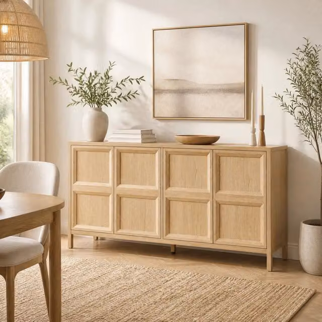 Sideboard 160x40x80 cm in MDF effetto rovere con apertura Tip-On e chiusura Soft-Close