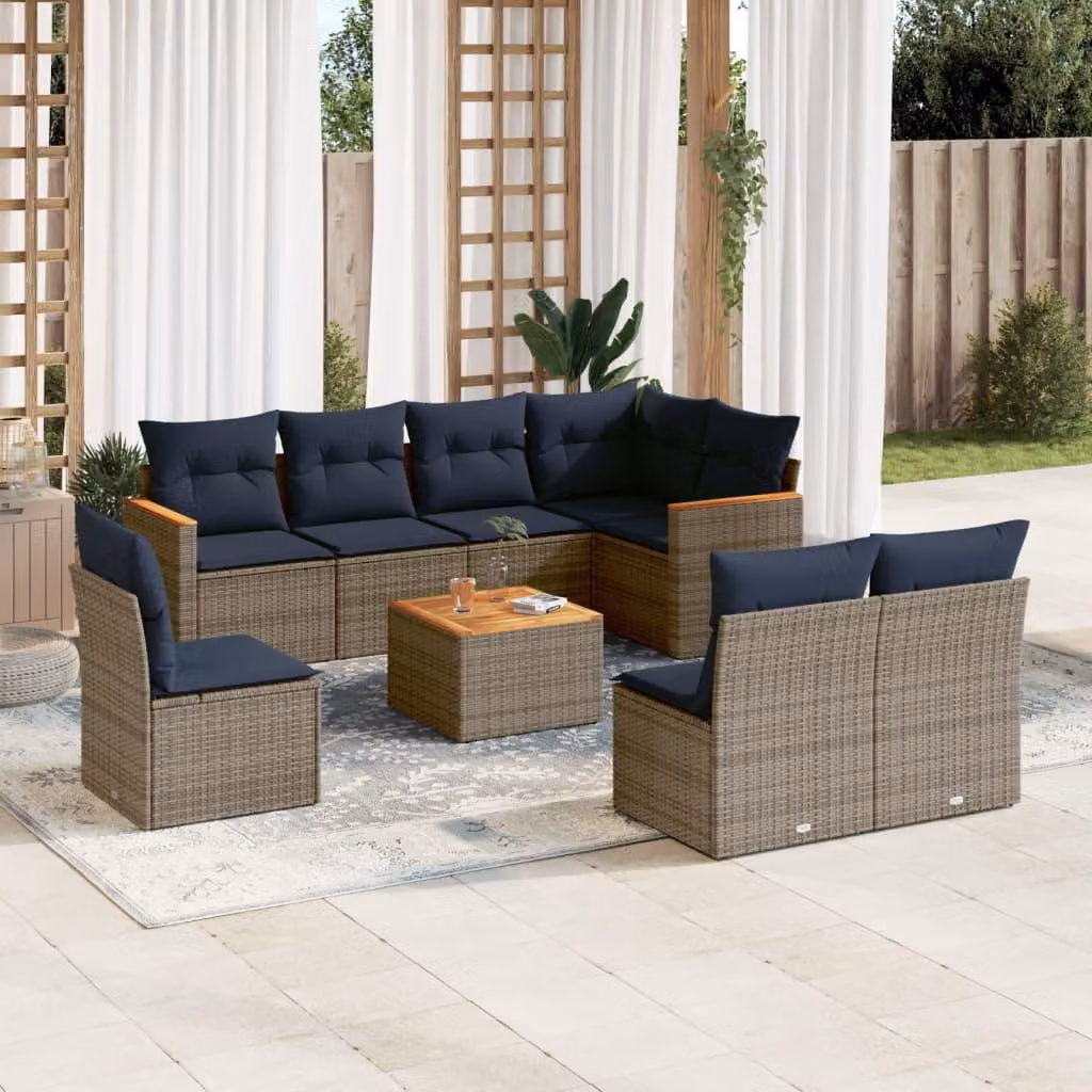 Maison Exclusive - Set di 9 pezzi per giardino con cuscini, grigio, polyrattan